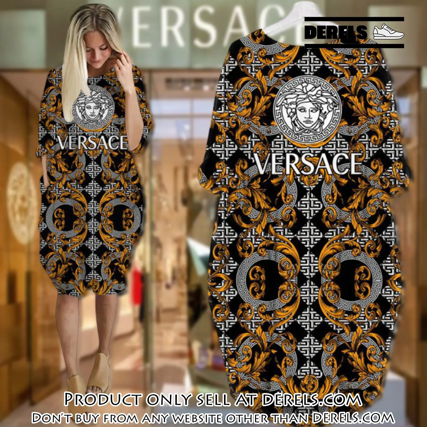 Gianni versace black batwing pocket dress luxury brand for women pd084 dr2422382